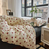 Gaeaspace  -  Korean Style Bedding Set Kid Adult Twin Full Queen Size Bed Flat Sheet Love Heart Duvet Cover Set Pillowcase Bed Linen No Filler