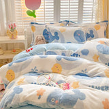 Gaeaspace  -  Winter Thick Warm Plush Comforter Cover Queen Bedding Sets Cartoon Quilt Cover Bed Sheet Pillowcase 4pcs Luxury Bed Linens