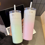 Gaeaspace  -  New Fashion Gradient Colour 304 Stainless Steel Thermos Bottle Portable Straw Insulation Cup Car Travel Coffee Cups Mugs 500ML