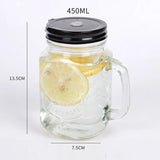 Gaeaspace  -  450ml Mason Jar Mugs with Handles Old Fashioned Glass Bottle Juice Drink Clear Glass Water Bottle With Cover Straw Drinkware Cup