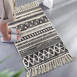 Gaeaspace  -  Boho Bathroom Rug Black Area Rug Moroccan Kitchen Cotton Woven Throw Rug with Tassel for Hallway Bedroom Laundry Entry