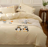 Gaeaspace  -  Cute embroidery penguin bedding set 1.2 1.5 1.8 2.0,twin full queen king cotton home textile bed sheet pillow case quilt cover