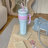 Gaeaspace  -  Kawaii Tumbler Thermos Cup For Coffee Tea Juice 1250ml Sainless Steel Thermal Cup With Handle Straw Car Mug Gym Water Bottle