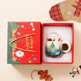 Gaeaspace  -  500ml Christmas Mug with Lid Santa Claus Christmas Trees Pattern Ceramic Coffee Cup Home Office Decor New Year Xmas Gift Box