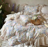 Gaeaspace  -  Vintage fairyfair flower rose bedding set,full queen king elegant ruffled double home textile bed sheet pillow case quilt cover