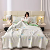 Gaeaspace  -   High Quality Embroidered Summer Cooling Blanket  Hight End Knitted Cotton Queen Quilt Quilted Wormwood Fiber Thin Comforter Cool