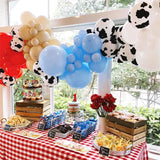 Gaeaspace  -  120Pcs Cow Theme Balloons Garland Arch Kit Red Blue Yellow Coffee Balloons with Cow Print Balloons for Kids Boy Farm Party Decor