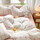 Gaeaspace  -  Rural Style Bedding Set Fresh Floral Four Piece Set  Girl Heart  Double-layer Gauze New Meeting Duvet Cover