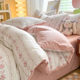 Gaeaspace  -  Rural Style Bedding Set Fresh Floral Four Piece Set  Girl Heart  Double-layer Gauze New Meeting Duvet Cover