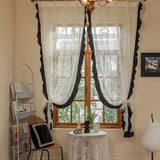 Gaeaspace  -  Korean White Flower Jacquard Tulle Curtain For Living Room Bedroom Black Ruffled Lace Sheer Veil Drapes For Kitchen Door Decor