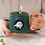 Gaeaspace  -  Panda Ceramic Coffee Cup Dish with Lid Spoon European Couple Mug Afternoon Camellia Tea Cup Breakfast Oatmeal Mug Holiday Gifts