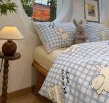 Gaeaspace  -  Cute cat blue plaid bedding set single double teen,twin full queen lovely cotton home textile bed sheet pillow case quilt cover