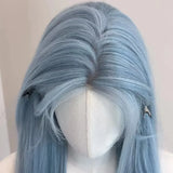 Gaeaspace  -  Glacier Blue Forehead Lace Low Saturation Blue Wig Female Full Head Long Hair Simulation Hair Summer Lightweight