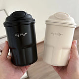 Gaeasapce  -  Cute Korean Coffee Cup Thermos With Straw Tumbler 450ml Sainless Steel Thermal Cup Portable Water Bottle Keep Hot Cold Cup Gift