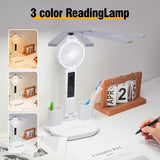 Gaeaspace  -  3in1 Multifunction Table Lamp LED Four-headed Folding With Fan Calendar Clock USB Rechargeable Desk light 3 color Reading Lamp