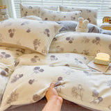 Gaeaspace  -  Thickened Milk Velvet Bedding Set Print Cartoon Winter Coral Velvet Quilt Cover Bed Sheet Pillowcase Comforter Duvet Cover Set