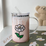 Gaeaspace  -  1000ml Glass Cups With Lid  And Straw Drinkware Cute Coffee Mugs Big Glasses For Drinks Water Tea  Korean Milk Juice Beer Cup