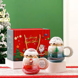 Gaeaspace  -  500ml Christmas Mug with Lid Santa Claus Christmas Trees Pattern Ceramic Coffee Cup Home Office Decor New Year Xmas Gift Box