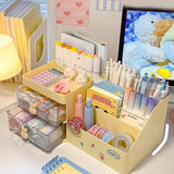 Gaeaspace  -  Multifunctional Kawaii Pen Holder Organizer Desktop Stationery Pencil Storage Box Drawer Desk Cute Ins Multi-layer Storage Box