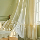 Gaeaspace  -  Modern Semi-Sheer Curtains Privacy Imitation Hemp Panels for Living Room Bedroom Rod Pocket Hook Hanging Romantic Ruffle Skirt