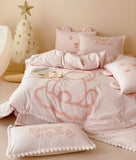 Gaeaspace  -  Cute embroidery bear pink khaki bedding set kid,full queen king lovely cotton home textile bed sheet pillow case duvet cover