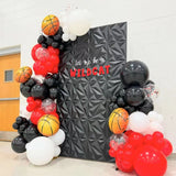 Gaeaspace  -  112Pcs Basketball Sports Balloon Garland Arch Kit Red Black White Latex Balloons for Basketball Theme Party Birthday Decorations