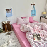 Gaeaspace   -  Ins Style Bedding Set Duvet Cover  Wash Cotton Stripe Summer Soft Cool Summer Bed Sheet Set Comforter Set Quilt Cover