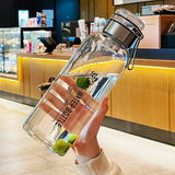 Gaeaspace  -  Sports Glass Water Bottle 2L Capacity Free Cup Cover (with Shoulder Strap)  Portable Leak-proof Drinking Stainless Steel Lid