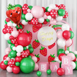 Gaeaspace  -  Strawberry Theme Party Green Pink Red Numbers Foil Balloon Garland Arch Kit Kids Birthday Girl Wedding Baby Baptism Decoration