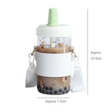 Gaeaspace  -  Kawaii Cat Bubble Tea Glass Water Bottle With Straw PU Sleeve Cute Boba Coffee Milk Cups Portable Girl Drinking Bottle BPA Free