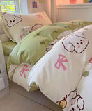 Gaeaspace  -  Cute dog puppy bow green bedding set 1.2 1.5 1.8 2.0,twin full queen king cotton home textile bed sheet pillow case quilt cover