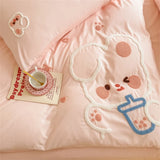 Gaeaspace  -  Cute Cartoon Duck Rabbit Bear Decal Children's Bedding Set Double Duvet Cover Bedding Kit Bed Sheet Pillowcase Four Piece Sets