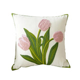 Gaeaspace  -  Green and fresh ins tulip pillow cover simple embroidered flower sofa bedside cushion office waist pillow