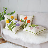 Gaeaspace  -  Green and fresh ins tulip pillow cover simple embroidered flower sofa bedside cushion office waist pillow