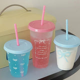 Gaeaspace  -  Kawaii Water Cup With Lid Straw For Girls Coffee Milk Tea Reusable Plastic Cold Drink Cup Large Capacity Water Bottle BPA Free