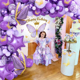 Gaeaspace  -  Purple Butterfly Birthday Party Decoration Butterfly Backdrop Tablecloth Balloons Baby Shower Kids Girl Birthday Party Supplies