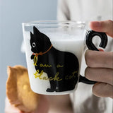 Gaeasapce  -  Cute Cat Heat Resistant Glass Cup for Home, Breakfast Milk Cup, Cartoon Casual Coffee Cup, Japanese Style, Ins