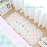 Gaeaspace  -  Pink Lattice Carpet for Bedroom Cute Cartoon Plaid Plush Children Bedside Rug Home Decoration Living Room Floral Fluffy Mat