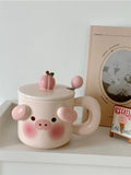 Gaeaspace  -  Cartoon Cute Piggy Mug Stereo Puppy Ears Milk Cup with Fresh Ins Style Office Lid Spoon Ceramic Coffee Cup