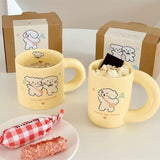 Gaeaspace  -  Design Cream Color Mug Korean Ins Style Cartoon Rabbit Creative Milk Coffee Cup Household Simple Dessert Ice Cream Cup