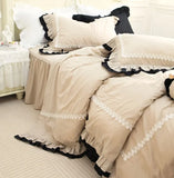 Gaeaspace  -  Elegant fairyfair solid lace bedding set,full queen king trend pure khaki cotton home textile bedspread pillow case quilt cover