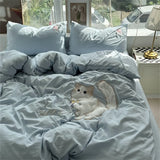 Gaeaspace  -  Ins Embroidery Cat Duvet Cover Set Quilt Set Minimalist Style Cream Bed Set Of Four Pieces, Home Luxury Bedding Set Bed Sheets