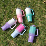 Gaeaspace  -  1pc 40oz Thermos Bottle Vaccuum Bottle Stainless Steel Cup Thermal Water Bottle with Handle Rainbow Thermal Mug Car Leakproof