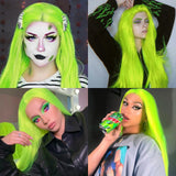 Gaeaspace  -  Green Wig Straight Synthetic Lace Front Wig Long Fluorescent Neon Green Hair Wig Glueless Wigs for Women Ready to Wear Yellow