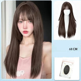 Gaeaspace  -  Long Straight Wig for Women Natural Black Lolita Wig with Bangs Heat Resistant Fiber Hair for Cosplay Daily Use wigs