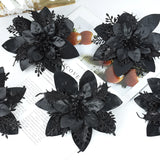 Gaeaspace  -  5.7 Inch Artificial Blue and Black Christmas Glitter Flowers with Clips 5/10pcs Xmas Tree Flower Ornaments Noel New Year Decor