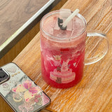 Gaeaspace  -  1000ml Cute Glass Cups Aesthetic With Lid And Straw For Cold Hot Coffee Mug Big Glasses Cup For Drinks Water Tea Milk Juice Beer