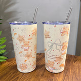 Gaeaspace  -  Kawaii Bear Sainless Steel Thermos Insulated Tumbler For Ice Coffee Tea Beer Juice Cute Korean Water Bottle Cup With Straw 550ml