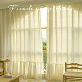 Gaeaspace  -  Modern Semi-Sheer Curtains Privacy Imitation Hemp Panels for Living Room Bedroom Rod Pocket Hook Hanging Romantic Ruffle Skirt