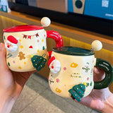 Gaeaspace  - Cartoon Christmas Mug Household Cute Milk Ceramic Cup with Lid and Spoon Accompanying Gift Couple Coffee Cup